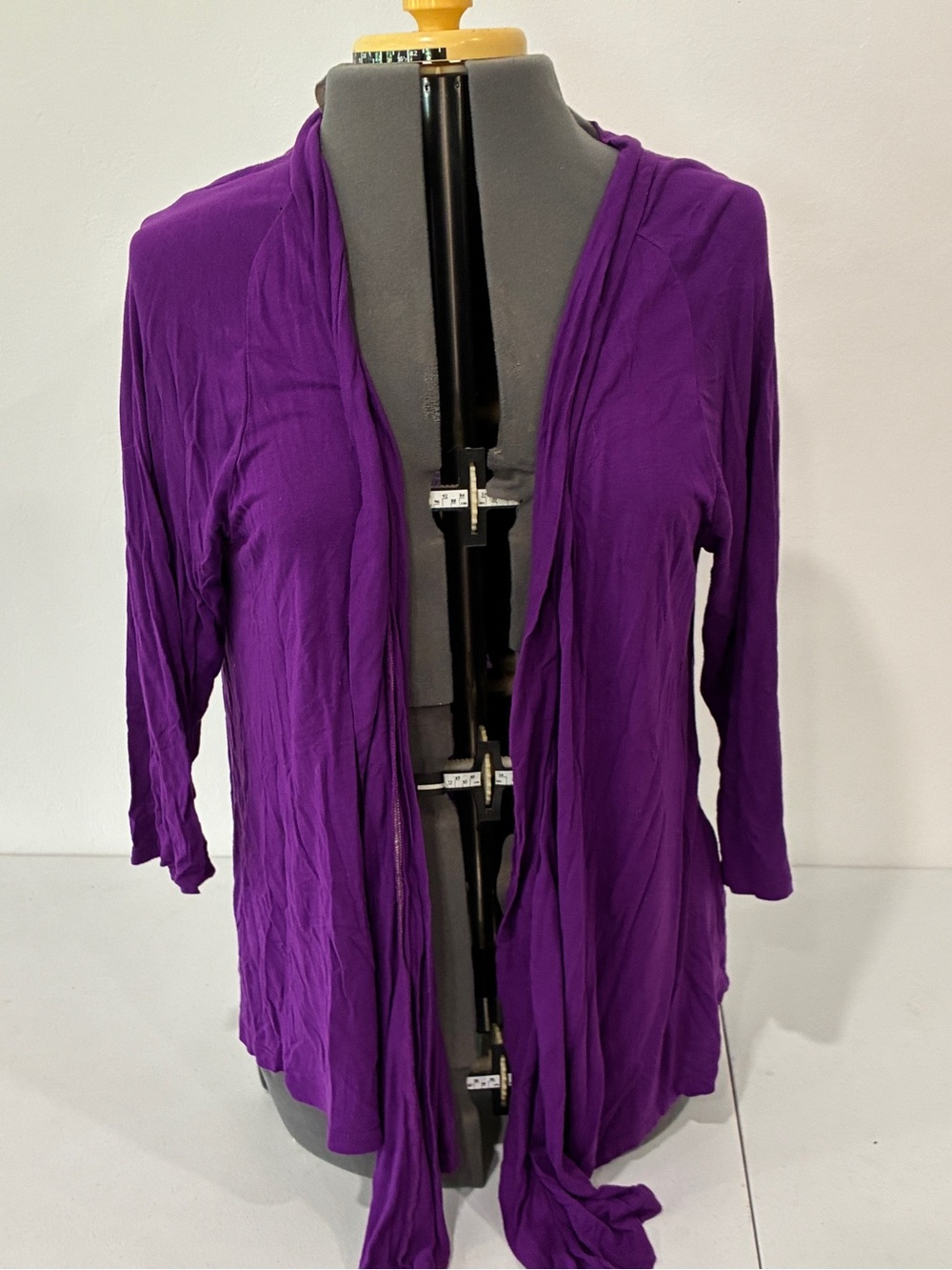 New York & Company Purple Waterfall Cardigan XL Plum Draped Front 3/4 Sleeve